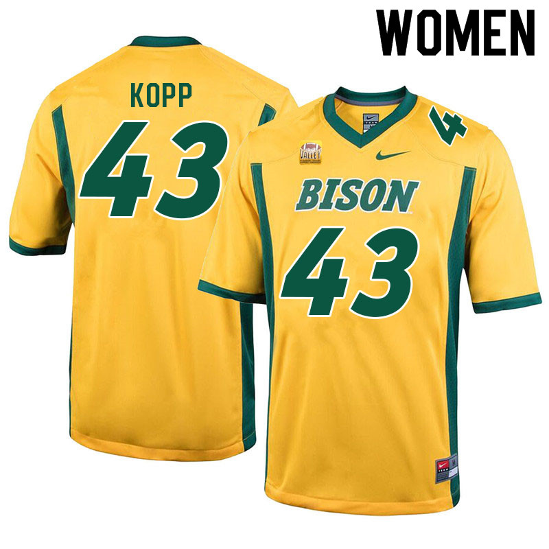 Women #43 Logan Kopp North Dakota State Bison College Football Jerseys Sale-Yellow - Click Image to Close
